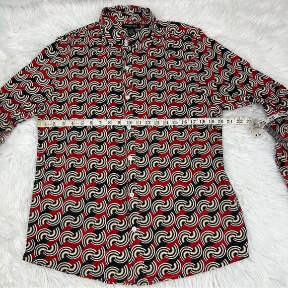 Kenneth Cole NY Men’s Black Red GEO Retro Button Down Long Sleeve Shirt L/C40 - Picture 6 of 8